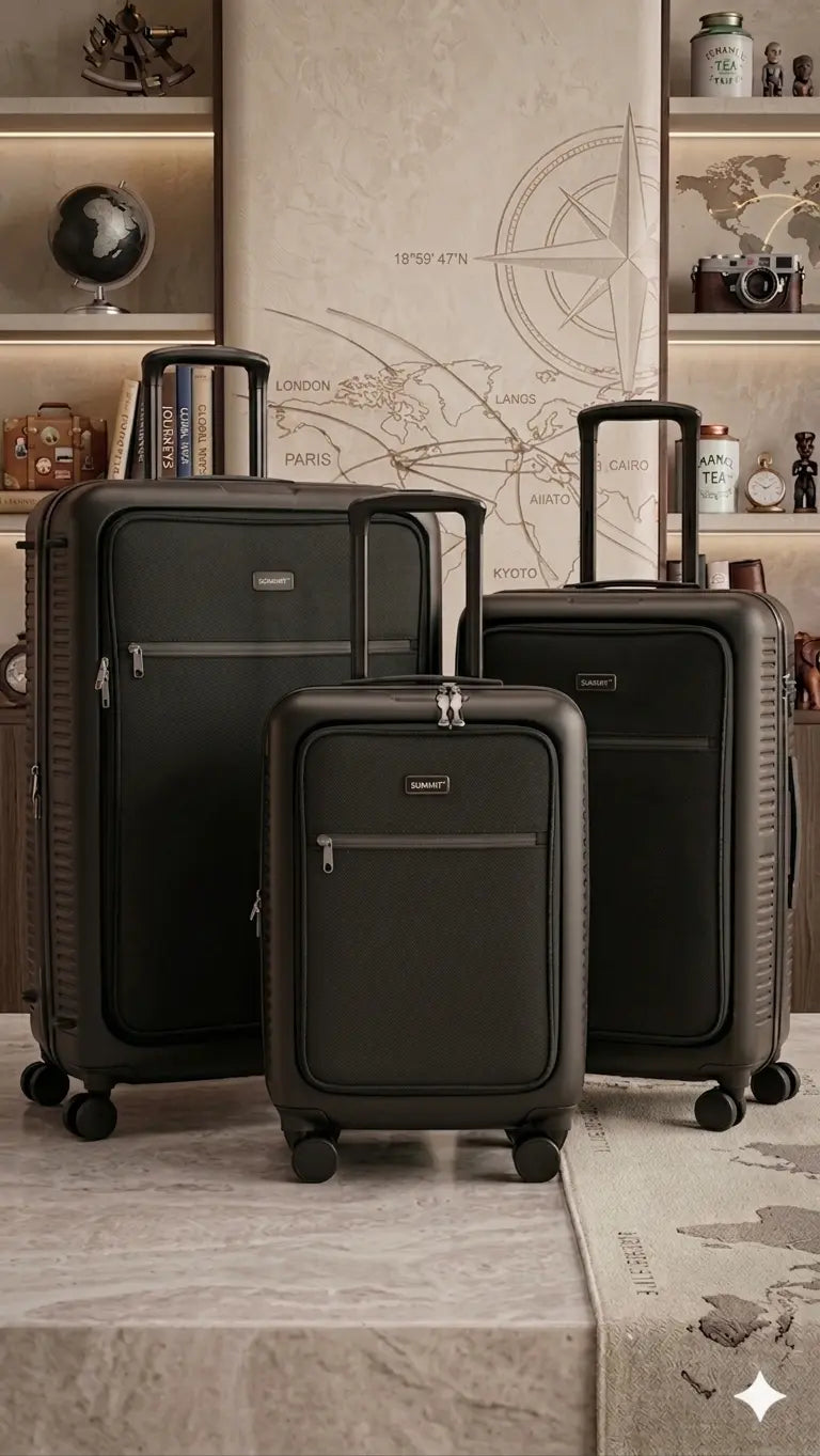 Premium Summit PP Hard Shell Luggage Set – Cabin with Laptop Compartment – 3 Piece (20″/24″/28″) Suitcase