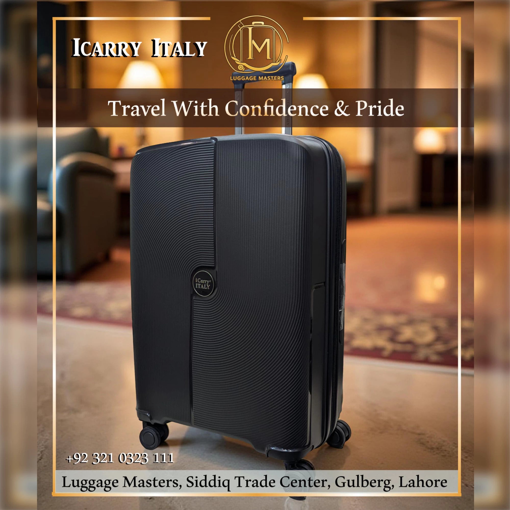 ICarry Italy 4-Wheel Hard-shell Luggage with Front Laptop Compartment